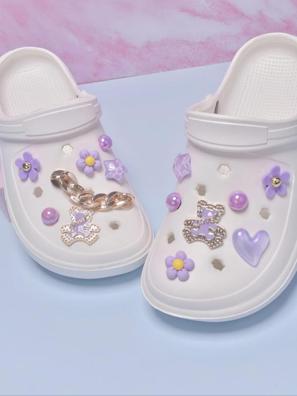 Cute Bear & Flower & Star & Heart Design Shoe Charms, Fashionable Shoes Decorations for Clogs, Removable Decorative Shoe Accessories for Women & Girls