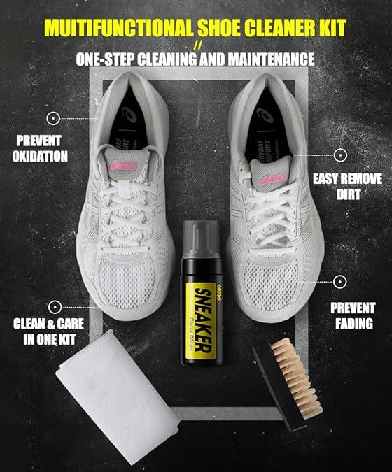 Shoe Cleaner Kit for Sneaker, Water-Free Foam Sneaker Cleaner 5.3Oz with Shoe Brush and Shoe Cloth,Work on White