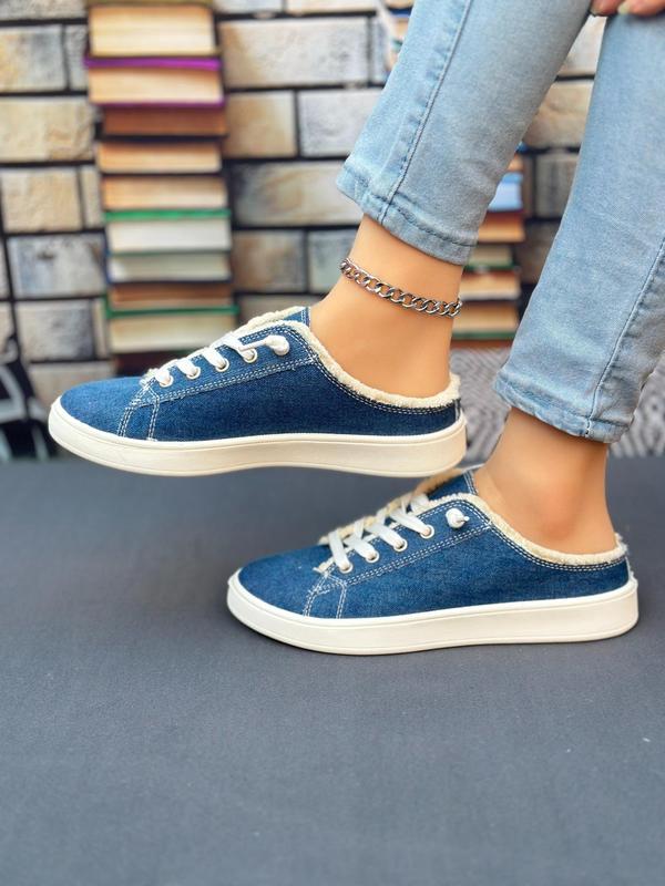 Women's Minimalist Canvas Low Top Slip on Mule Sneakers, 1 Pair Casual Comfortable Outdoor Shoes, Trendy All-match Slip on Sneakers, Fashion Basic Shoes for Daily Wear