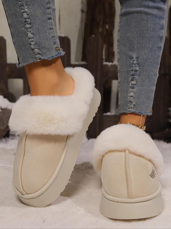 Women's Letter Embroidering Letter Contrast Faux Fur Slippers, Casual Soft Comfortable Home Slippers, Warm Slippers for Indoor & Outdoor Use for Winter