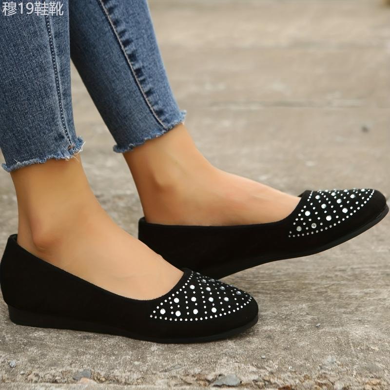 Stylish Rhinestone Embellished Flat Shoes - Comfortable Slip-On Work Shoes for Women - Lightweight, Breathable, and Easy to Wear for Daily Casual Occasions Girl Footwear Girl Footwear Walking Shoes Flatform Running Rubber Running Rubber