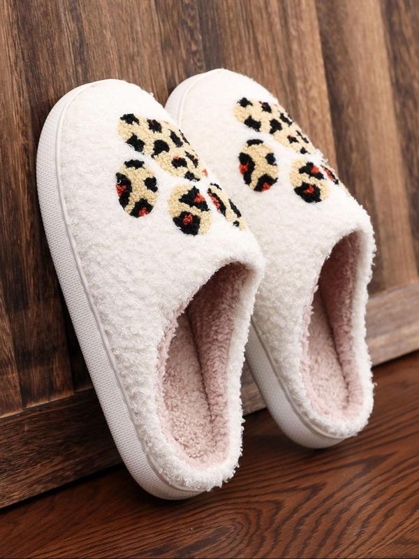 Women's Cute Leopard Print Plush Slippers, Casual Soft Comfortable Home Slippers, Warm Slippers for Indoor & Outdoor Use for Fall & Winter