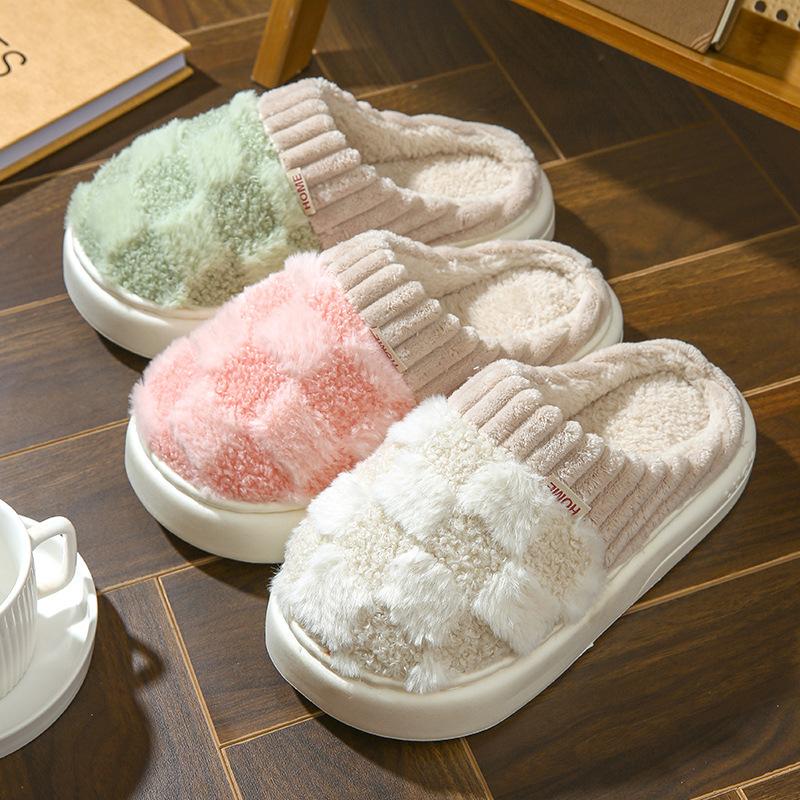 Cotton slippers for women, anti slip cashmere for warmth, monthly slippers for indoor home, cute and fluffy cotton mop walking shoes