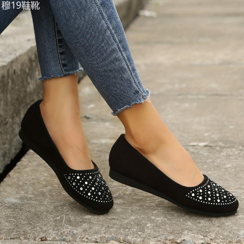 Stylish Rhinestone Embellished Flat Shoes - Comfortable Slip-On Work Shoes for Women - Lightweight, Breathable, and Easy to Wear for Daily Casual Occasions Girl Footwear Girl Footwear Walking Shoes Flatform Running Rubber Running Rubber