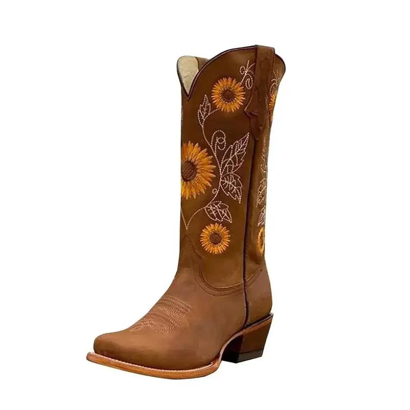 Coffee Brown Embroidered Western Cowboy Boots