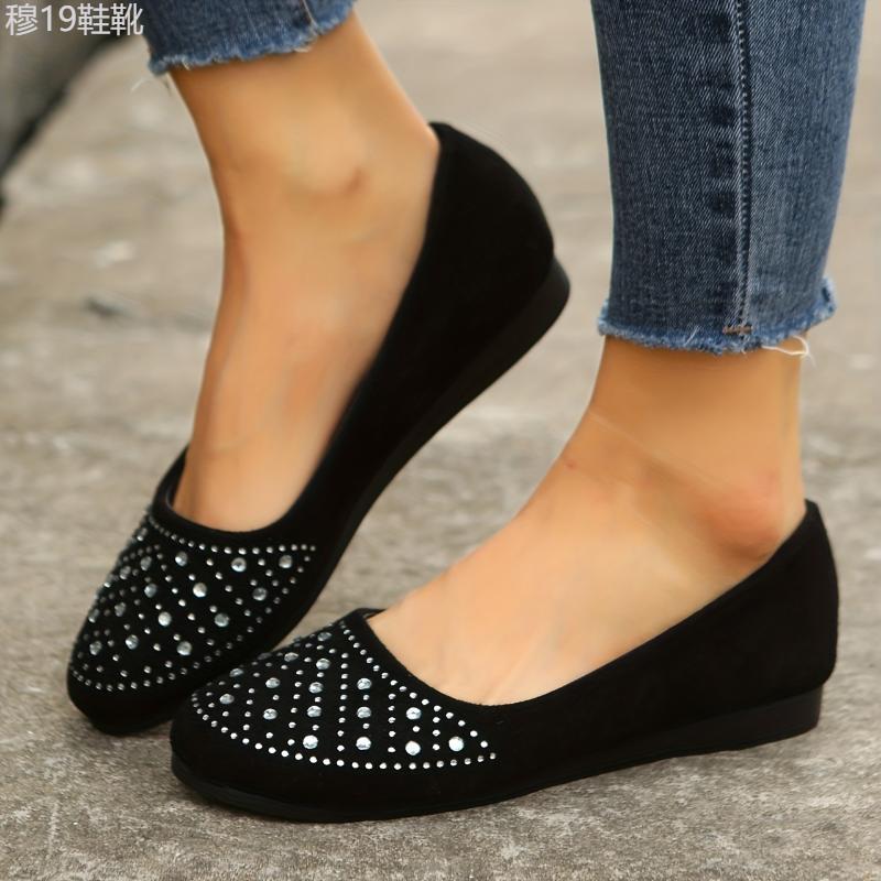 Stylish Rhinestone Embellished Flat Shoes - Comfortable Slip-On Work Shoes for Women - Lightweight, Breathable, and Easy to Wear for Daily Casual Occasions Girl Footwear Girl Footwear Walking Shoes Flatform Running Rubber Running Rubber