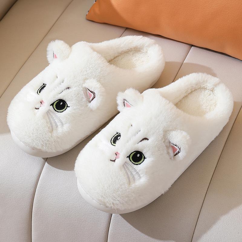 Cute cat indoor cotton slippers, warm padded women's cute cotton animal slippers, holiday gift Cat cotton slippers