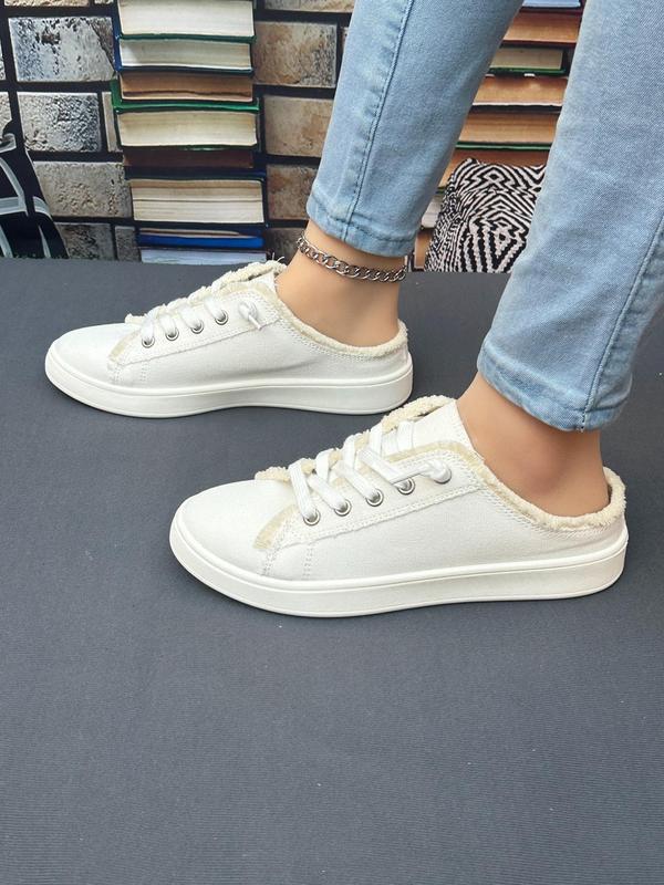 Women's Minimalist Canvas Low Top Slip on Mule Sneakers, 1 Pair Casual Comfortable Outdoor Shoes, Trendy All-match Slip on Sneakers, Fashion Basic Shoes for Daily Wear