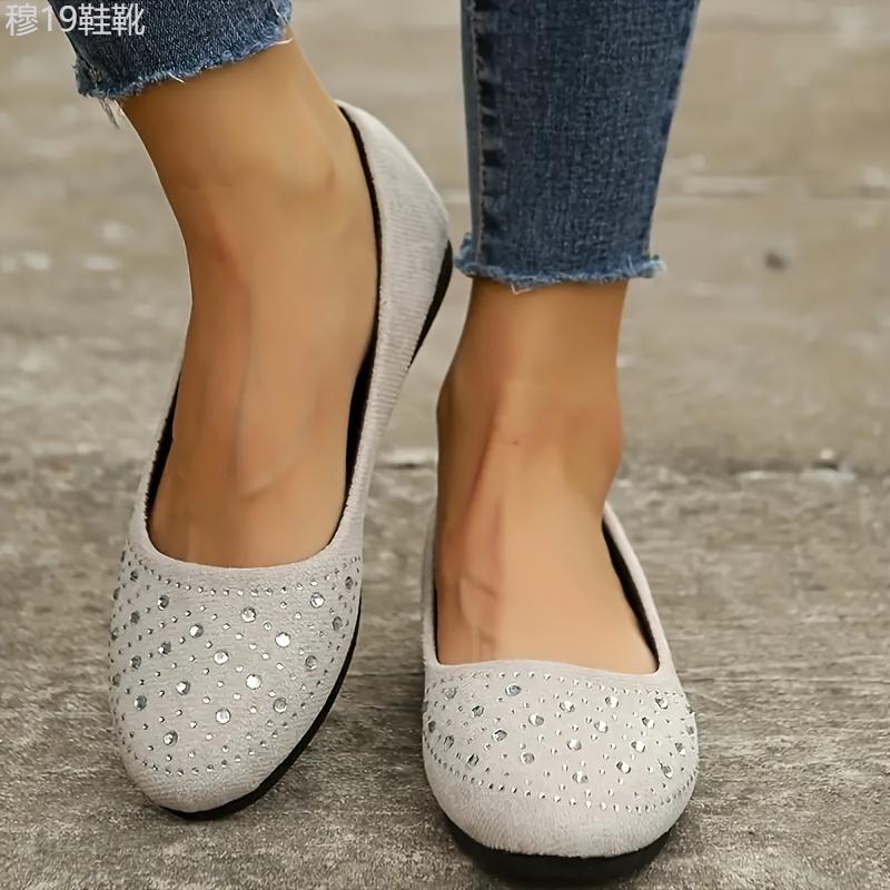 Stylish Rhinestone Embellished Flat Shoes - Comfortable Slip-On Work Shoes for Women - Lightweight, Breathable, and Easy to Wear for Daily Casual Occasions Girl Footwear Girl Footwear Walking Shoes Flatform Running Rubber Running Rubber