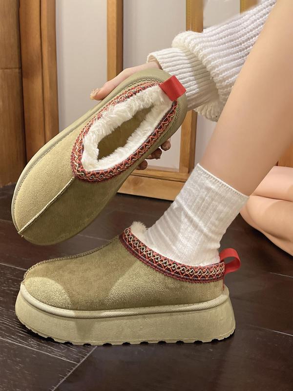 Women's Solid Color Plush Lining Snow Boots, Casual Comfortable Home Slippers, Warm Ankle Boots for Indoor & Outdoor Wear