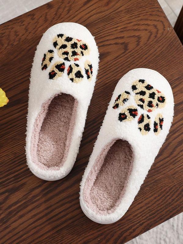 Women's Cute Leopard Print Plush Slippers, Casual Soft Comfortable Home Slippers, Warm Slippers for Indoor & Outdoor Use for Fall & Winter