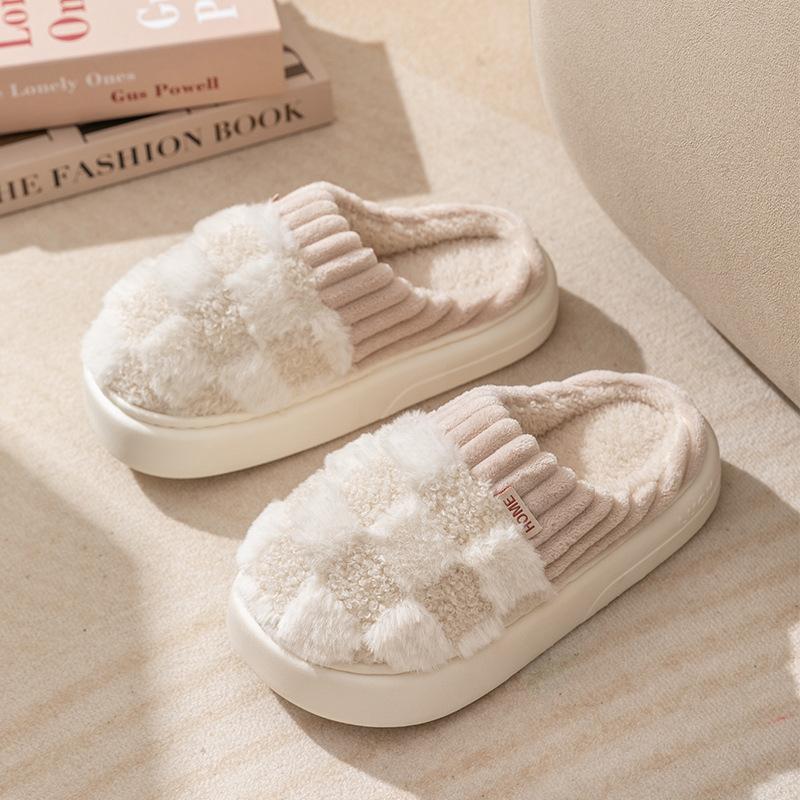 Cotton slippers for women,anti slip cashmere for warmth,monthly slippers for indoor home,cute and fluffy cotton mop Walking Shoes Girl