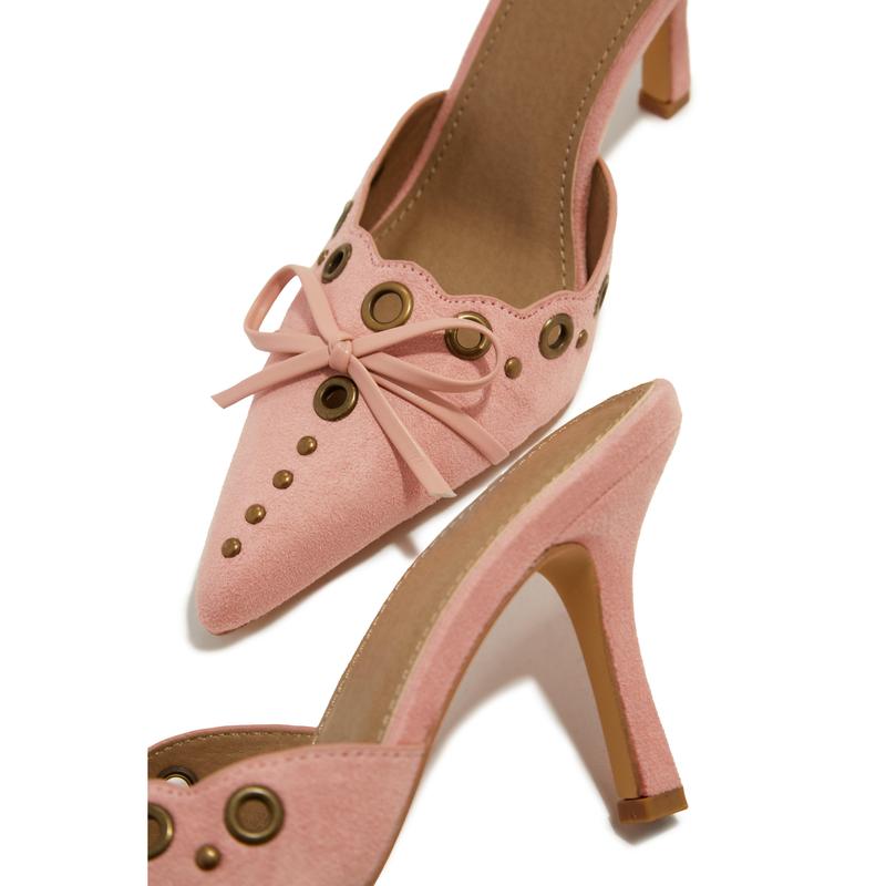 Jasmyn Mid Heel Mule Pumps - Light Pink