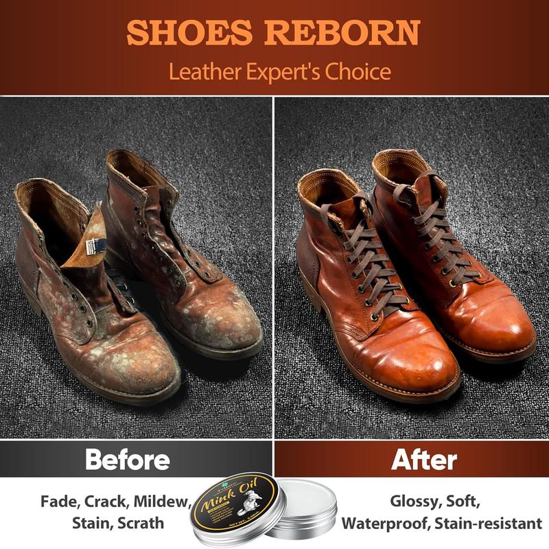 4-in-1 Mink Oil Leather Conditioner and Cleaner 3.5 oz - Premium Waterproof Formula for Boots and Shoes - Comfort Footwear