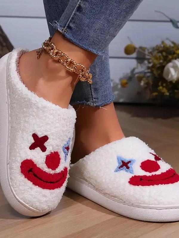 Women's Cute Cartoon Clown Design Plush Slippers, Casual Soft Comfortable Home Slippers, Warm Slippers for Indoor & Outdoor Use for Fall & Winter