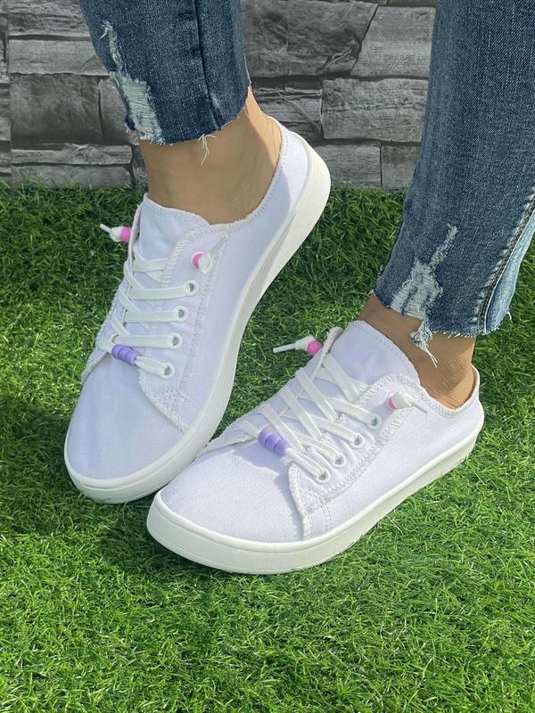 Women's Fashionable Lace Up Low Top Canvas Sneakers, Casual Comfortable Flat Shoes for Daily Wear, Female All-match Round Toe Shoes for Daily Wear