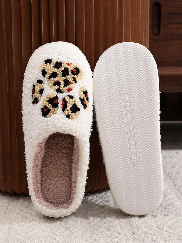 Women's Cute Leopard Print Plush Slippers, Casual Soft Comfortable Home Slippers, Warm Slippers for Indoor & Outdoor Use for Fall & Winter