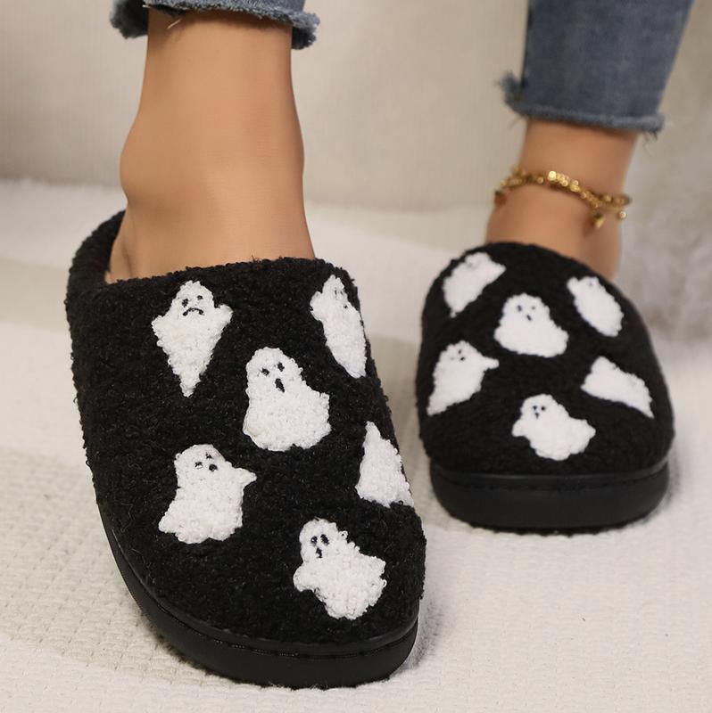 Halloween Ghost House Slippers Comfortable, Indoor Soft Soles Non-slip Floor Cotton Slippers Girl Walking Shoes