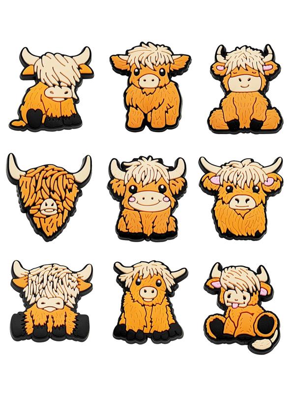 Cute Highland Cow Themed Shoe Decoration Charms, Fashionable Novelty Shoes Decorations for Clogs, Shoes DIY Accessories for Women & Men