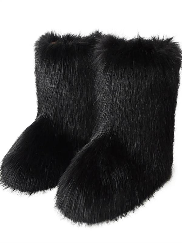 Women's Fashionable Contrast Faux Fur Slip on Boots, Casual Warm Snow Boots for Fall & Winter, Fluffy Boots for Daily Wear