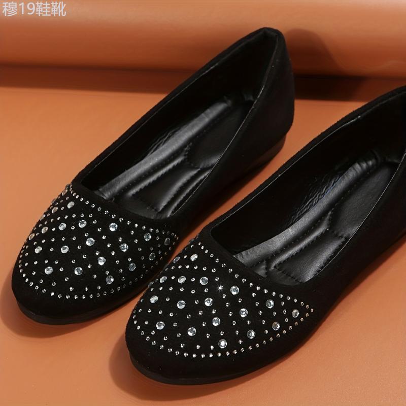 Stylish Rhinestone Embellished Flat Shoes - Comfortable Slip-On Work Shoes for Women - Lightweight, Breathable, and Easy to Wear for Daily Casual Occasions Girl Footwear Girl Footwear Walking Shoes Flatform Running Rubber Running Rubber