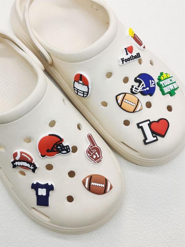 Cute Cartoon Sporty Themed Shoe Charms, 12pcs Rugby Sport Shoe Charms, Personality Shoe Diy Decorations for Bubble Slides Sandals