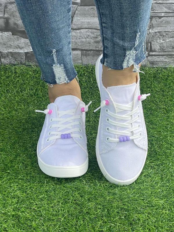 Women's Fashionable Lace Up Low Top Canvas Sneakers, Casual Comfortable Flat Shoes for Daily Wear, Female All-match Round Toe Shoes for Daily Wear