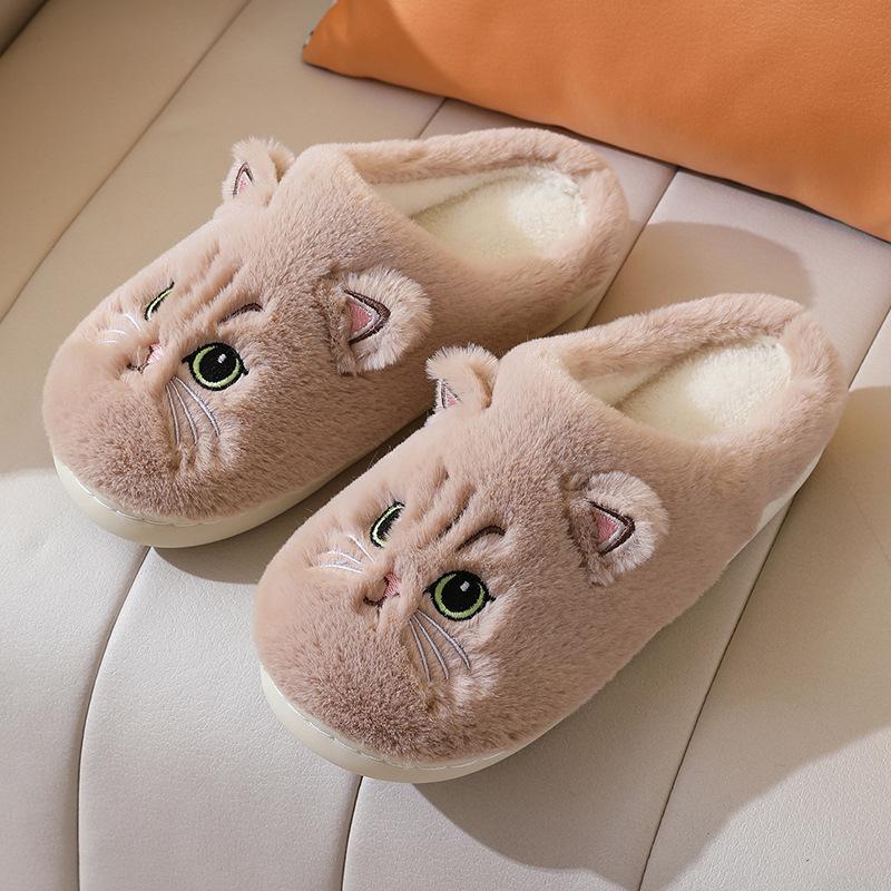 Cute cat indoor cotton slippers, warm padded women's cute cotton animal slippers, holiday gift Cat cotton slippers