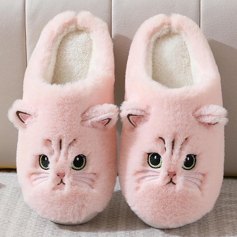 Cute cat indoor cotton slippers, warm padded women's cute cotton animal slippers, holiday gift Cat cotton slippers