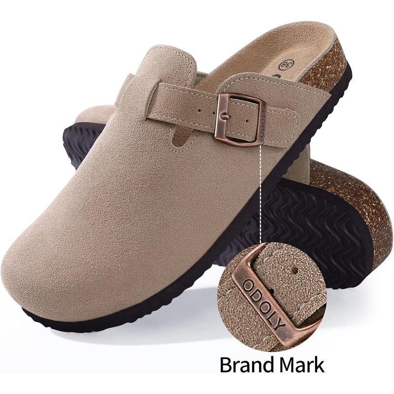 Women's Suede Clogs Soft Cork Footbed Leather Mules Comfort Potato Shoes with Arch Support