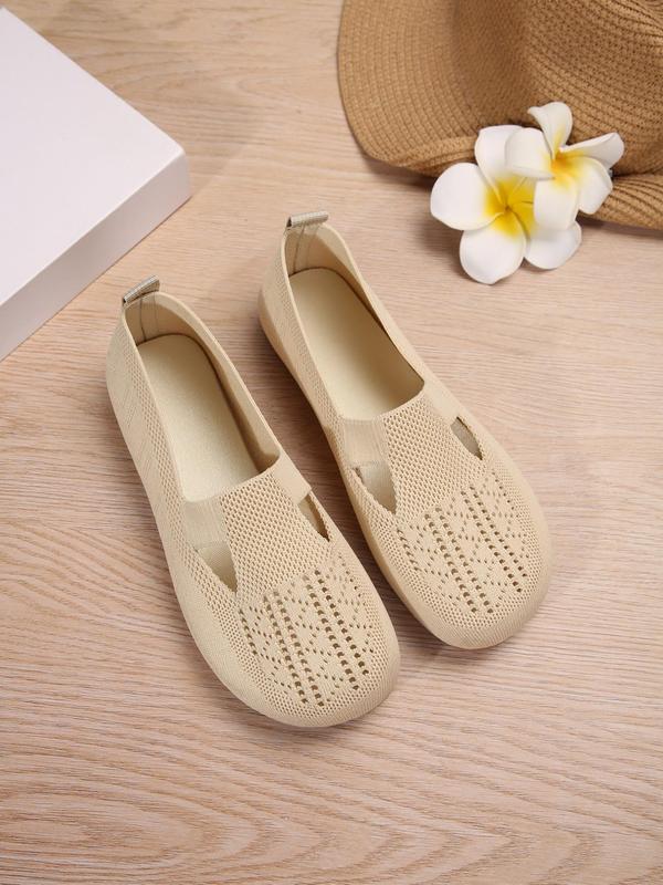 Women's Solid Color Hollow out Design Flat Shoes, Casual Comfortable Slip on Shoes for Daily Wear, Lightweight Comfortable Shoes