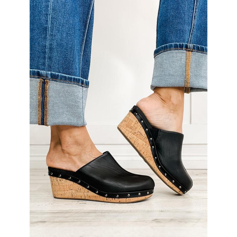 Corkys Marley Cork Wedge Clogs in Black