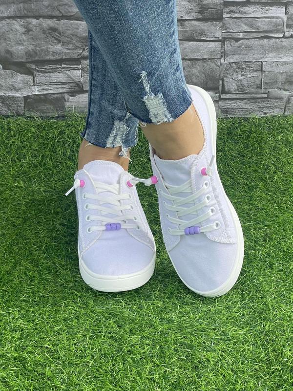 Women's Fashionable Lace Up Low Top Canvas Sneakers, Casual Comfortable Flat Shoes for Daily Wear, Female All-match Round Toe Shoes for Daily Wear