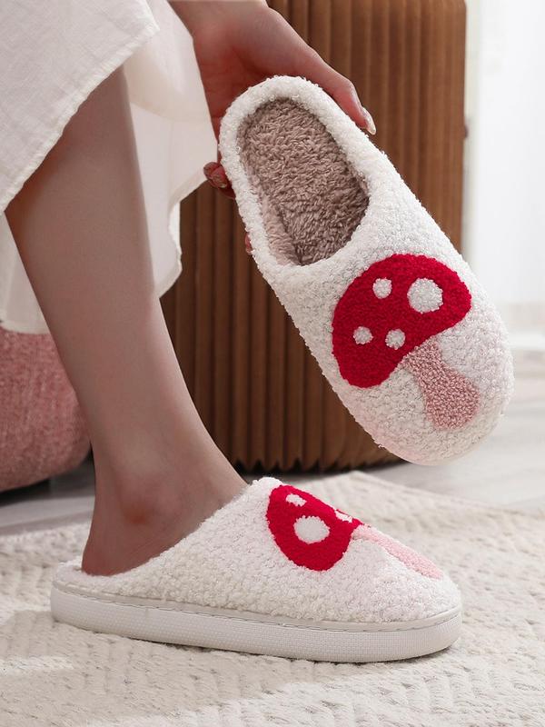 Women's Cute Mushroom Embroidery Plush House Slippers, Casual Soft Comfortable Home Slippers, Warm Slippers for Indoor & Outdoor Use for Fall & Winter