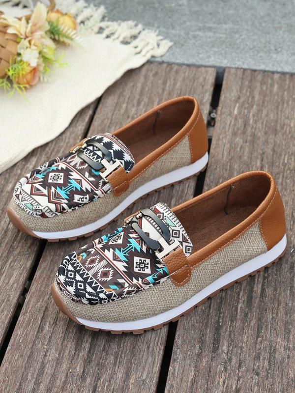 Women's Fashionable Boho Style Geometric Pattern Slip on Loafers, Casual Comfortable Flat Shoes for Daily Wear, Lightweight Breathable Shoes for Women & Girls