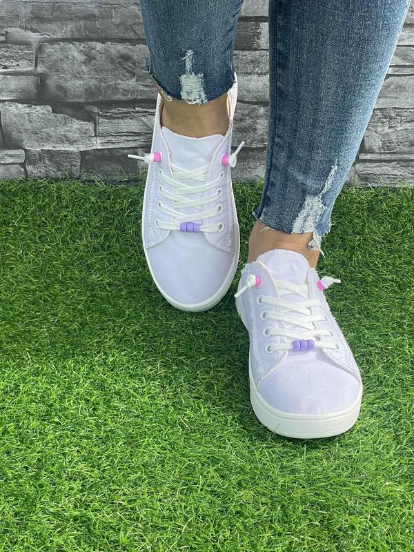 Women's Fashionable Lace Up Low Top Canvas Sneakers, Casual Comfortable Flat Shoes for Daily Wear, Female All-match Round Toe Shoes for Daily Wear