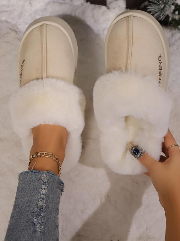 Women's Letter Embroidering Letter Contrast Faux Fur Slippers, Casual Soft Comfortable Home Slippers, Warm Slippers for Indoor & Outdoor Use for Winter