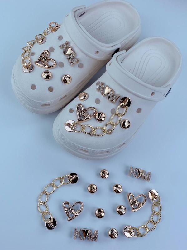 Fashionable Chain & Hollow Out Heart & Letter Design Rhinestone Decor Shoes Decorations, Cute Trendy Shoes Decorations, Shoes Decorations for Clogs