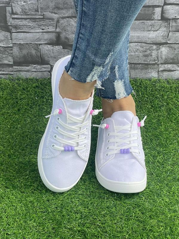 Women's Fashionable Lace Up Low Top Canvas Sneakers, Casual Comfortable Flat Shoes for Daily Wear, Female All-match Round Toe Shoes for Daily Wear