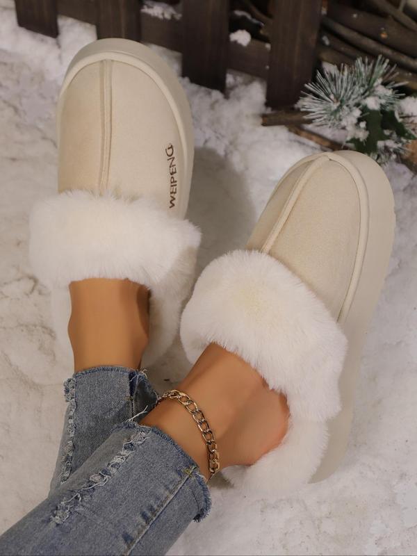 Women's Letter Embroidering Letter Contrast Faux Fur Slippers, Casual Soft Comfortable Home Slippers, Warm Slippers for Indoor & Outdoor Use for Winter