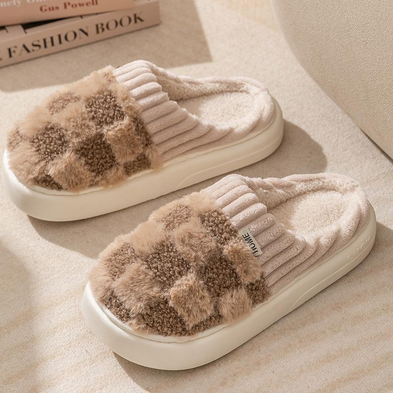 Cotton slippers for women,anti slip cashmere for warmth,monthly slippers for indoor home,cute and fluffy cotton mop Walking Shoes Girl