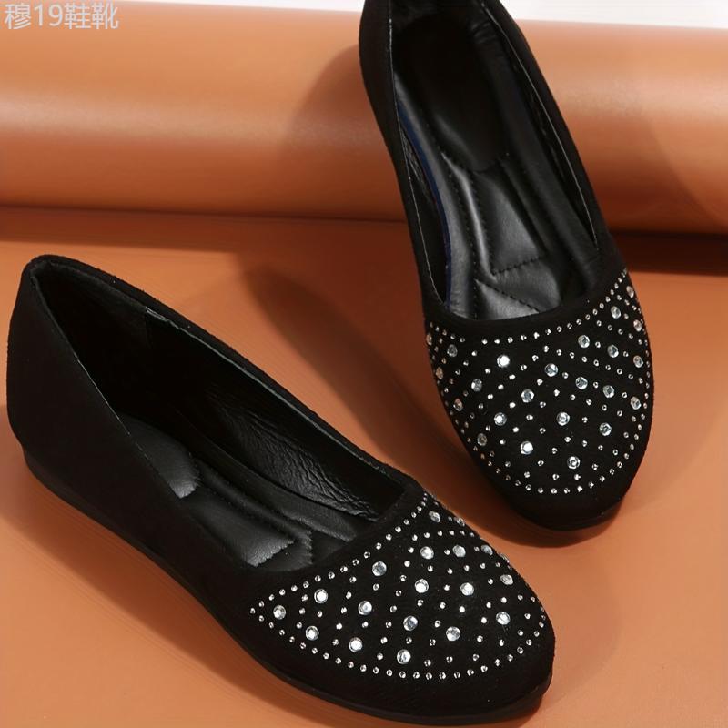 Stylish Rhinestone Embellished Flat Shoes - Comfortable Slip-On Work Shoes for Women - Lightweight, Breathable, and Easy to Wear for Daily Casual Occasions Girl Footwear Girl Footwear Walking Shoes Flatform Running Rubber Running Rubber