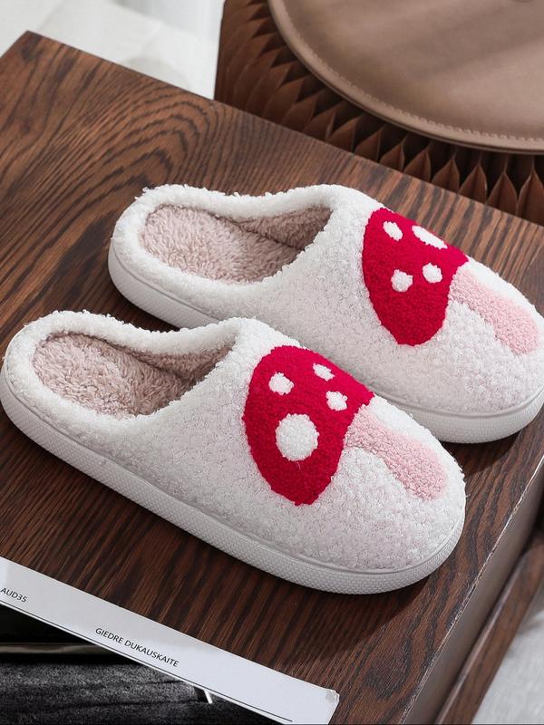 Women's Cute Mushroom Embroidery Plush House Slippers, Casual Soft Comfortable Home Slippers, Warm Slippers for Indoor & Outdoor Use for Fall & Winter