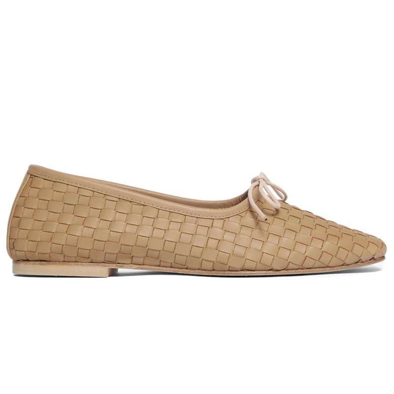 Woven Ballet Flats for Women Bow Square Toe Ballerina Shoes