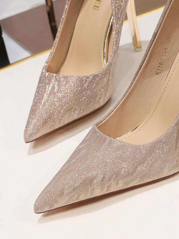 Women's Glitter Pointed Toe High Heel Shoes, Elegant Slip on Shoes for Party, Daily Clothing Decor for Women & Girls