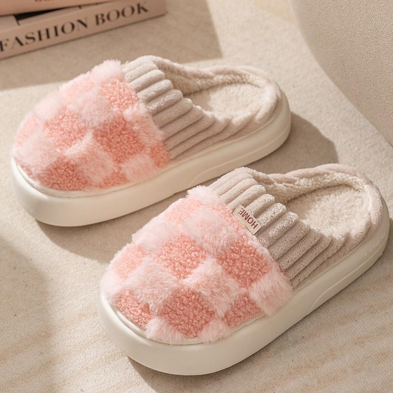 Cotton slippers for women,anti slip cashmere for warmth,monthly slippers for indoor home,cute and fluffy cotton mop Walking Shoes Girl