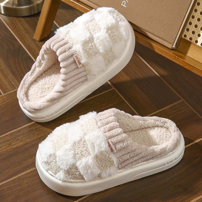 Cotton slippers for women, anti slip cashmere for warmth, monthly slippers for indoor home, cute and fluffy cotton mop walking shoes