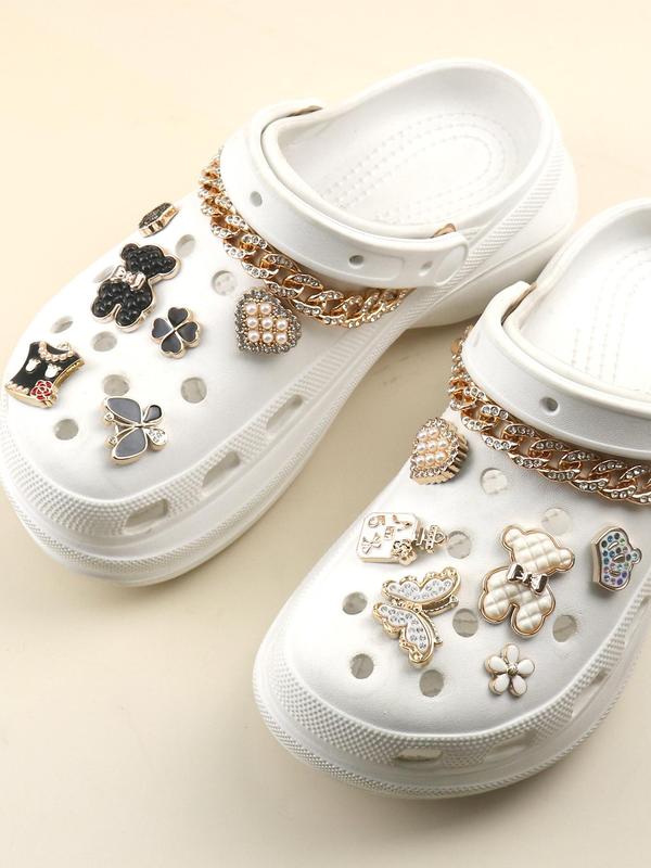 14pcs set Fashionable Bear & Flower Design Shoes Decorations, Cute Cartoon Chain & Butterfly Design Shoes Charm, Shoes Decoration Accessories