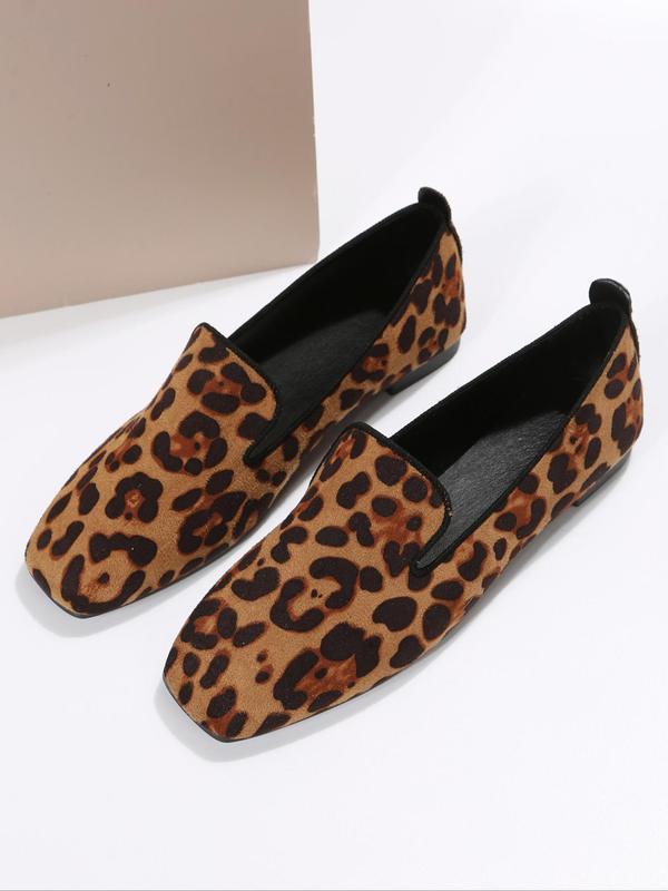 Women's Fashion Leopard Print Slip on Flat Shoes, Casual Comfortable Square Toe Loafers for Daily Wear, Female All-match Shoes for Daily Wear