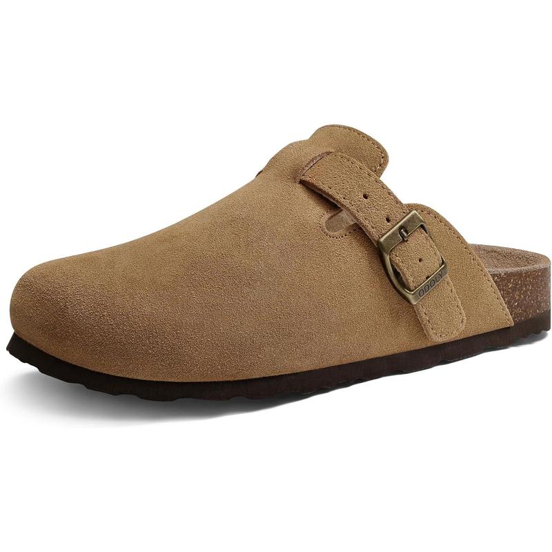 Women's Suede Clogs Soft Cork Footbed Leather Mules Comfort Potato Shoes with Arch Support